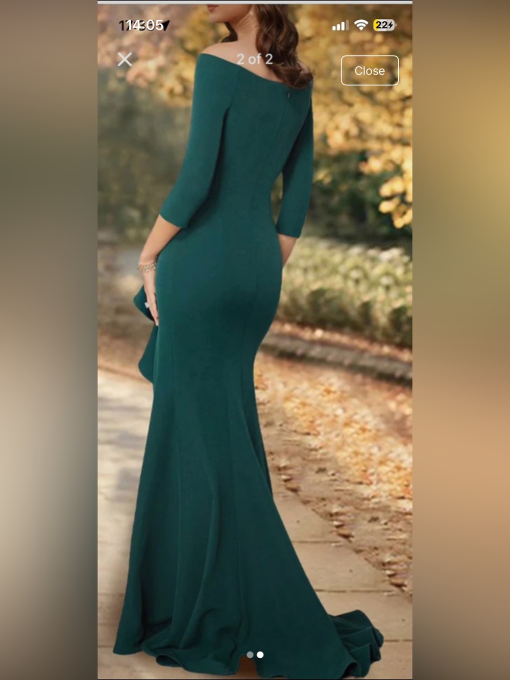 Off-Shoulder RED Green Ruffle Gown - Picture 2 of 3